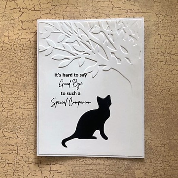 Embossed Loss of Cat Sympathy Card, Feline Condolences, Hand Crafted, Blank Inside, Fine Art, Stationery, A2 size