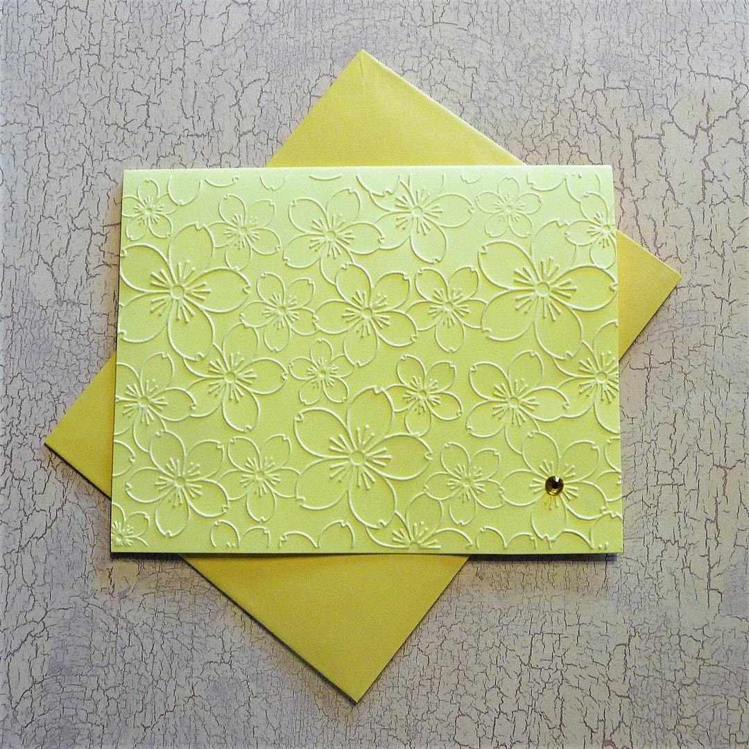 Floral Embossed Bright Yellow Note Card Yellow Gemstone Etsy