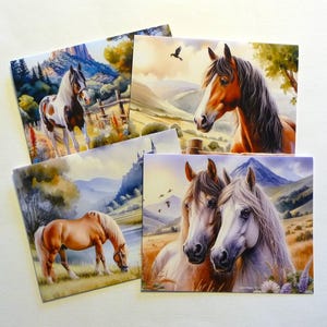 Lot de 4 cartes de correspondance cheval, magnifique oeuvre d'art générée par l'IA, toutes les occasions, vierges à l'intérieur, papeterie, fabriqué à la main, A2