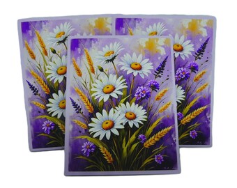 Lot de 3 cartes de correspondance toutes les occasions, oeuvre d'art florale marguerite IA, intérieur vierge, fabriqué à la main, beaux-arts, papeterie, merci, cadeau hôtesse/professeur