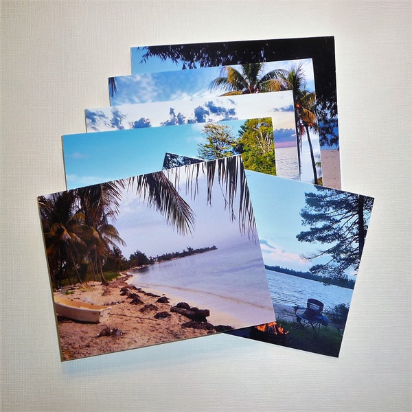 6 Gorgeous Beaches All-Occasion Note Cards featuring Lakes and Oceans, Water Scenery, 4" x 5-1/4", Hand Crafted, Stationery, Fine Art, A2