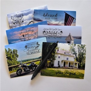 Variety Set of 6 Photo Note Cards with Scripture/Encouragement, Christian, Hand Crafted, All Occasion, Blank Inside, Stationery, Fine Art
