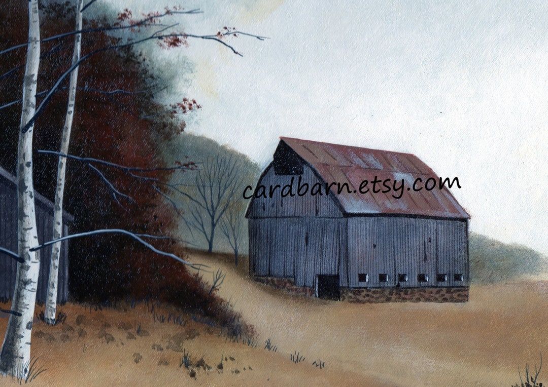 6 Note Cards, Old Country Barn, Hand Crafted, All Occasion, Blank ...