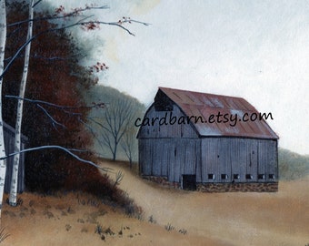 6 Note Cards, Old Country Barn, Hand Crafted, All Occasion, Blank Inside, Stationery, Fine Art, Teacher Gift, Hostess Gift, A2