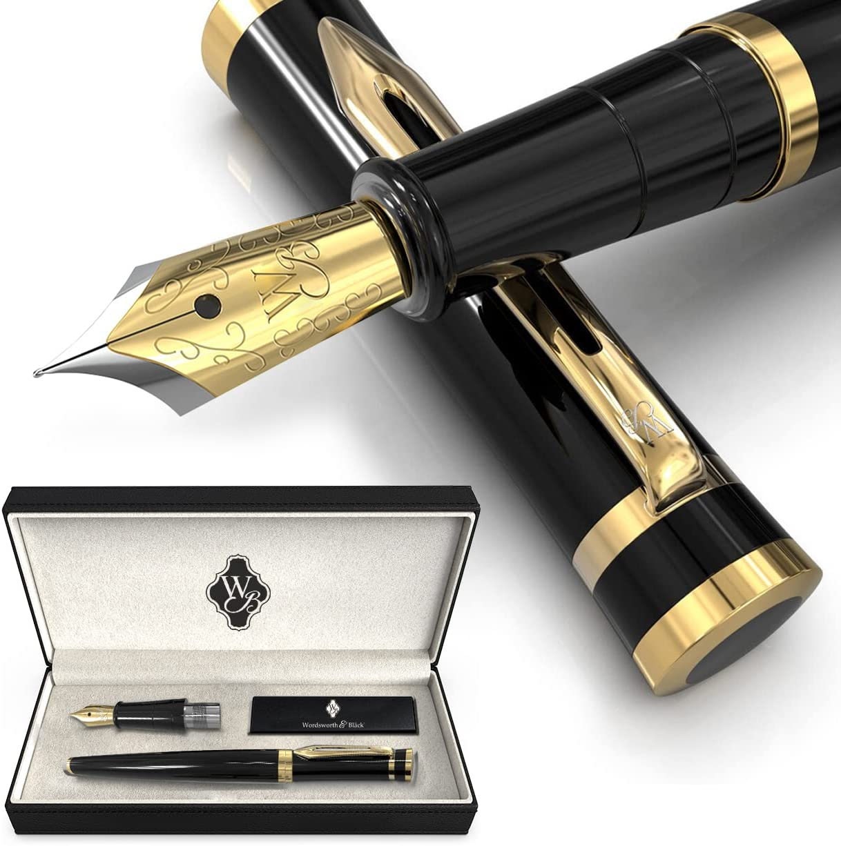 Wordsworth & Black Fountain Pen Set, 18K Gilded Medium and Extra
