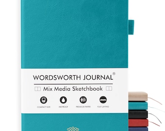 Wordsworth & Black A5 Mixed Media Journal 96 Mix Pages Hardcover Leather 190 GSM Paper Notebook for Work Sketching for Women Men Gifts Box