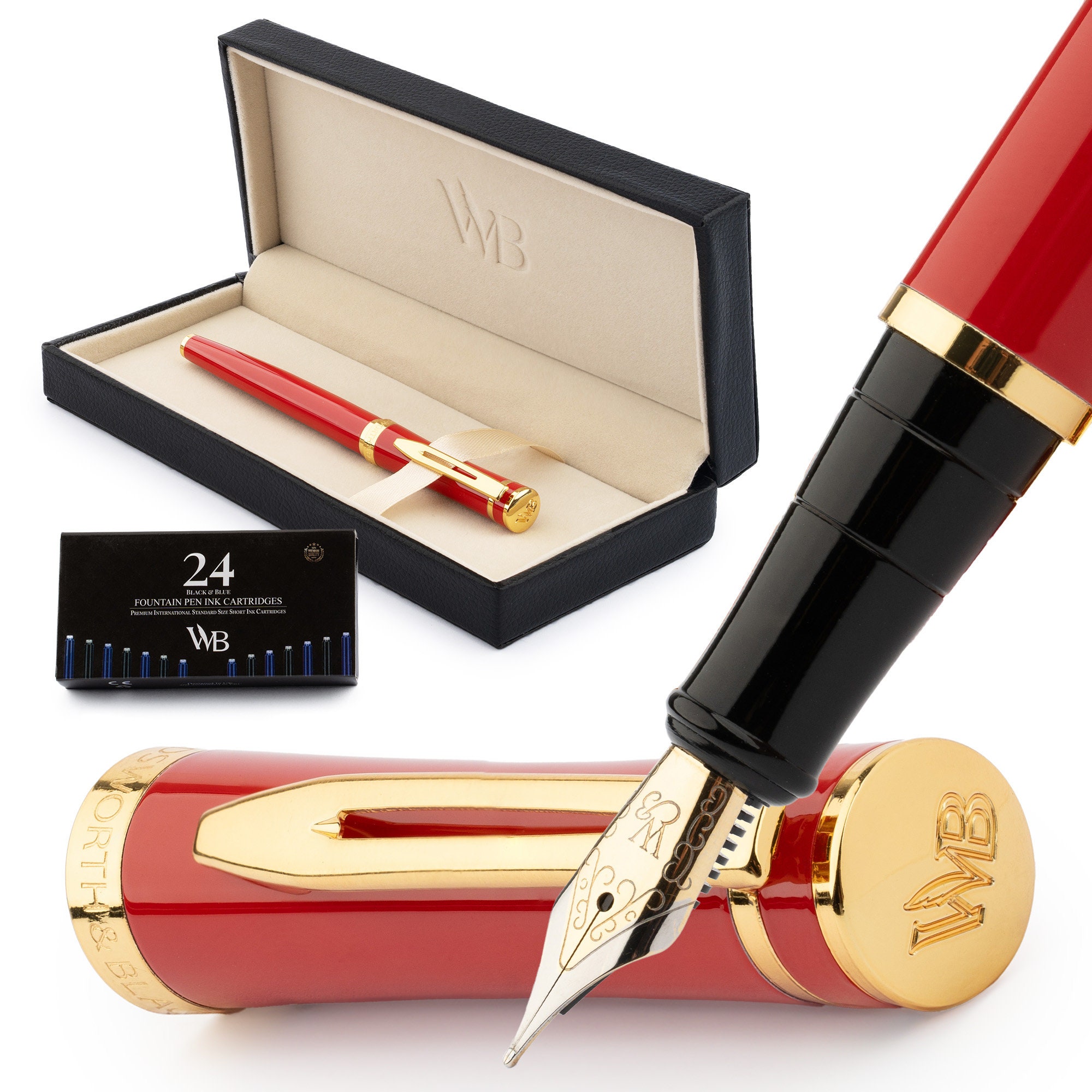 Wordsworth Black Premium Fountain Pen Set Comes With 24 Ink Cartridges Refill Converter Fountain Pen Case Corporate Gifts medium Nib Etsy UK