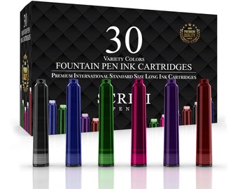 SCRIVI PENS Fountain Pen Ink Refills - Set of 30 Ink Cartridges - International Standard Size