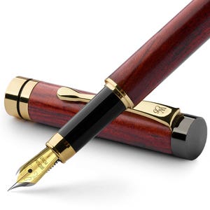 Wordsworth & Black Holz-Füllfederhalter-Set mit 6 Tintenpatronen, Nachfüllkonverter, Füllfederhalter-Etui, Werbegeschenken [mittlere Feder]