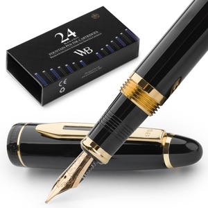 Wordsworth und Black Majesti Füllfederhalter-Set, 6 Tintenpatronen, Nachfüllkonverter, Füllfederhalter-Etui, Werbegeschenke [mittlere Feder]