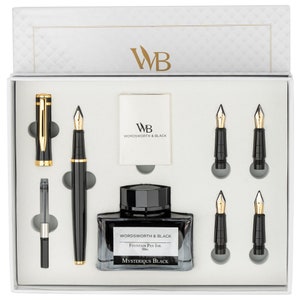 Fountain Pen Gift Set, Includes Ink Bottle, 6 Ink Cartridges, Ink Refill Converter, 4 Replacement Nibs, [Black Gold], Corporate Gifts