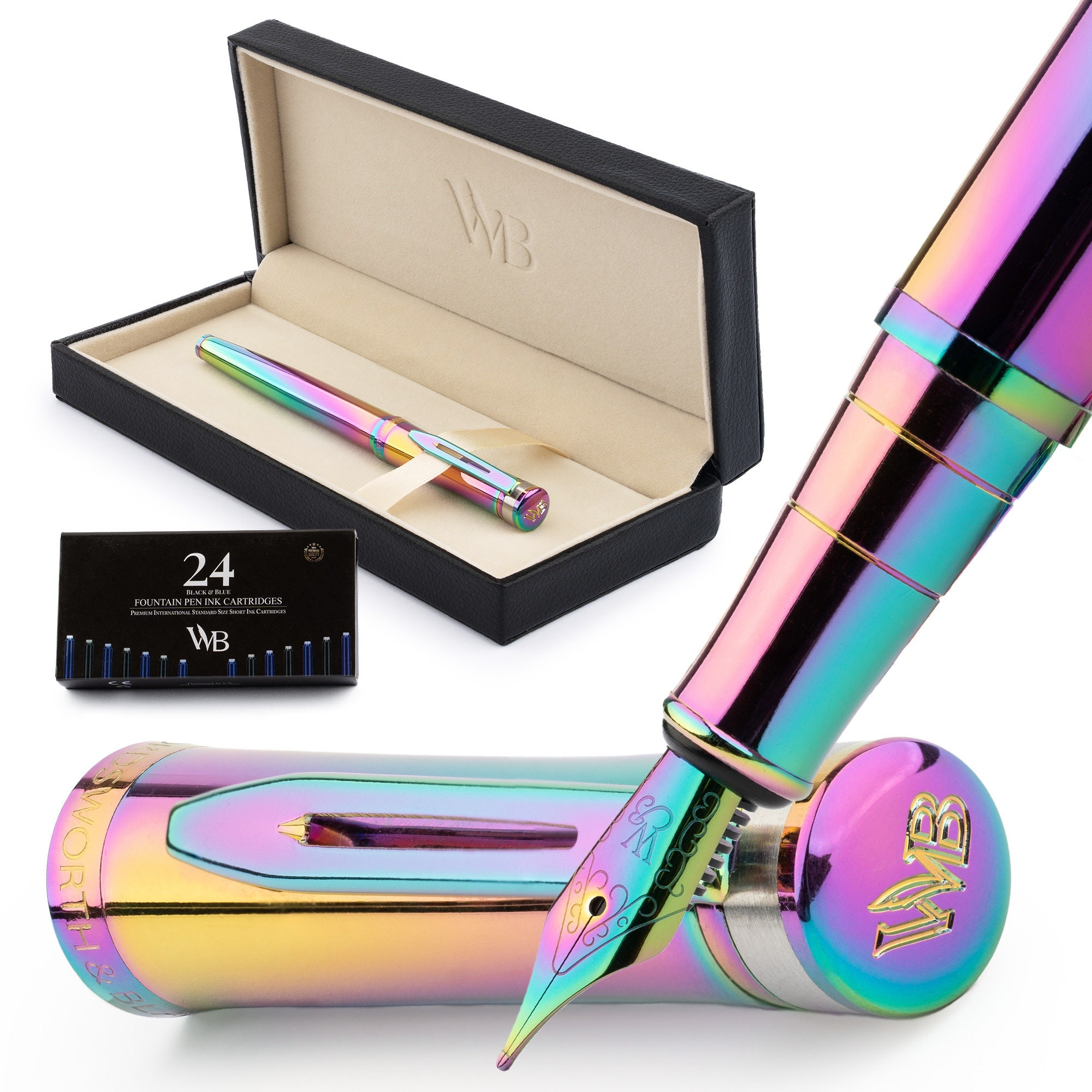 Luxury Fountain Pen Set - Acrylic Marble, Medium Nib, Gift Box With Ink
