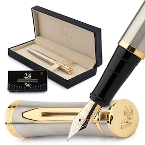Wordsworth & Black Füllfederhalter-Set mit 6 Tintenpatronen, Nachfüllkonverter, Füllfederhalter-Etui, Werbegeschenken [mittlere Feder]