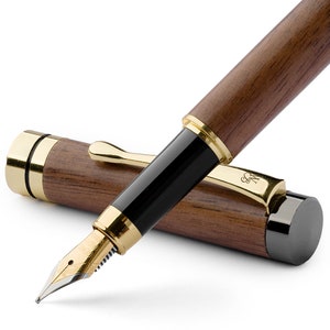 Set di penna stilografica in legno nero e Wordsworth con 6 cartucce d'inchiostro, convertitore di ricarica, custodia per penna stilografica