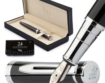 Wordsworth & Black Premium Fountain Pen Set Comes with 24 Ink Cartridges, Refill Converter, Fountain Pen Case, Corporate Gifts [Medium Nib]