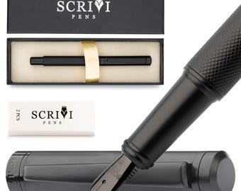 SCRIVI PENS - Black Fountain Pen | Medium & Extra Fine Nib | Fountain Pens Set Luxury Refillable Fountain Pen with Ink Cartridges