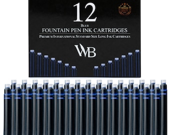 Wordsworth & Black Fountain Pen Ink Refills - SET of 12 BLUE COLOR Ink Cartridges, Calligraphy Inks, International Standard Size