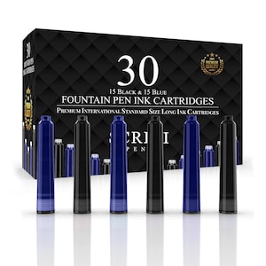 SCRIVI PENS Fountain Pen Ink Refills - Set of 30 Ink Cartridges - International Standard Size