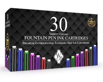 Wordsworth & Black Fountain Pen Ink Refills - SET of 30 ASSORTED COLORS Ink Cartridges, Calligraphy Inks, International Standard Size