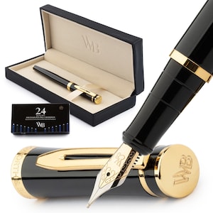 Wordsworth & Black Premium vulpenset wordt geleverd met lederen etui en 24 inktpatronen, navulconverter