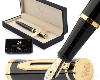 Wordsworth & Black Premium Fountain Pen Set Comes with 24 Ink Cartridges, Refill Converter, Fountain Pen Case, Corporate Gifts