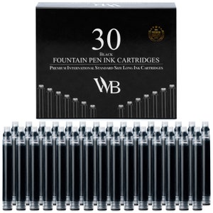 Wordsworth & Black Fountain Pen Ink Refills - 30 Pack Ink Cartridges, Calligraphy Inks, International Standard Size, Length APPR 2.04 Inch