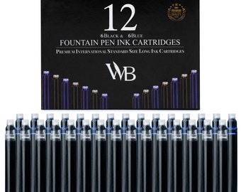Wordsworth & Black Fountain Pen Ink Refills - SET of 12 VARIETY COLORS Ink Cartridges, Calligraphy Inks, International Standard Size