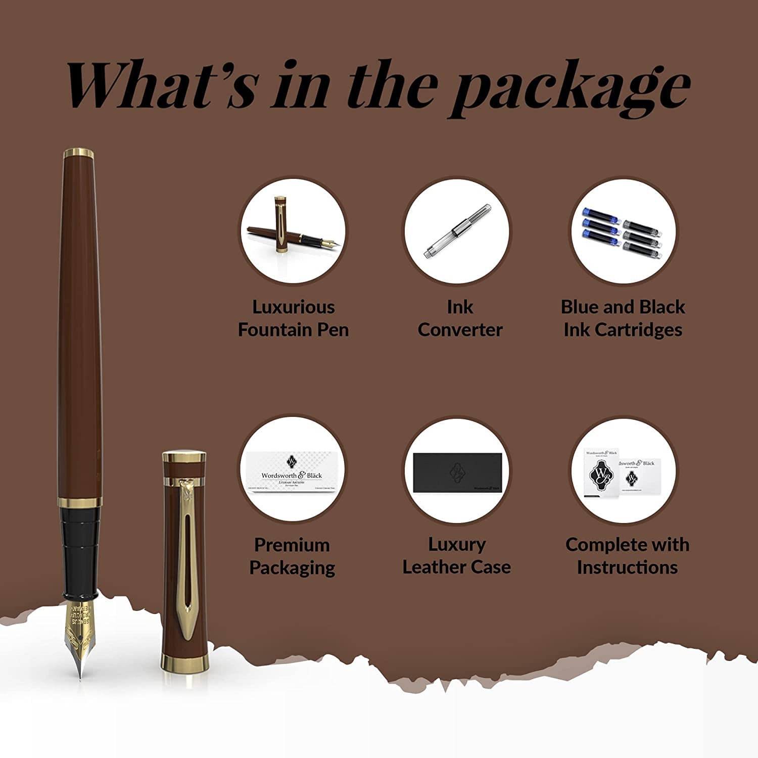 Juego De Pluma Estilográfica Wordsworth & Black – Punta Media Dorada 18 Kt, Incluye Cartuchos, Convertidor Y Estuche – Regalo Elegante