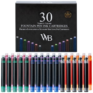 Wordsworth & Black Filler Ink Refills – SET mit 30 verschiedenen Farben, Tintenpatronen, Kalligrafietinten, internationale Standardgröße