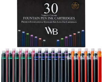 Wordsworth & Black Vulpeninktvullingen - SET van 30 GEASSORTEERDE KLEUREN Inktpatronen, Internationaal Standaardformaat