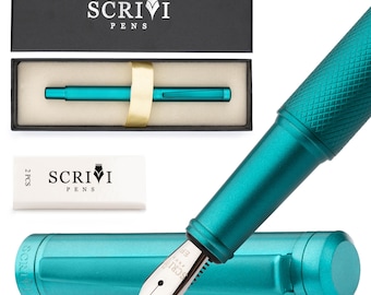 SCRIVI PENS - Black Fountain Pen | Medium & Extra Fine Nib | Fountain Pens Set Luxury Refillable Fountain Pen with Ink Cartridges