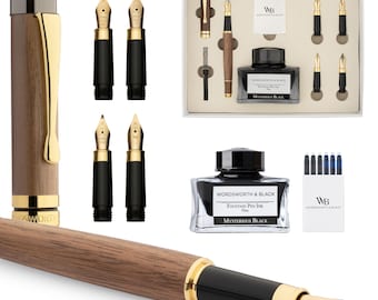 Wordsworth & Black Fountain Pen Gift Set, Includes Ink Bottle, 6 Ink Cartridges, Ink Refill Converter, 4 Replacement Nibs, Luxury Bamboo