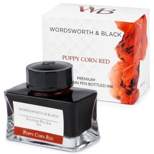 Wordsworth & Black Fountain Pen Ink Bottle [50 ml], Natural Dyes, Antique Ink Bottles, [Poppy Corn Red], Corporate Gifts