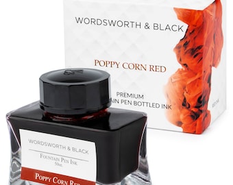 Wordsworth & Black Fountain Pen Ink Bottle [50 ml], Natural Dyes, Antique Ink Bottles, [Poppy Corn Red], Corporate Gifts
