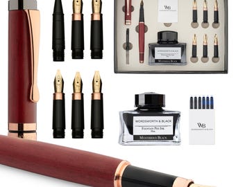 Wordsworth & Black Calligraphy Pen Gift Set, Includes Ink Bottle, 6 Ink Cartridges, Ink Refill Converter, 6 Replacement Nibs, Luxury Bamboo