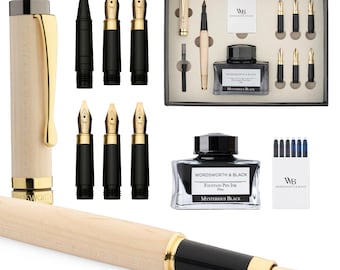 Wordsworth & Black Calligraphy Pen Gift Set, Includes Ink Bottle, 6 Ink Cartridges, Ink Refill Converter, 6 Replacement Nibs, Luxury Bamboo