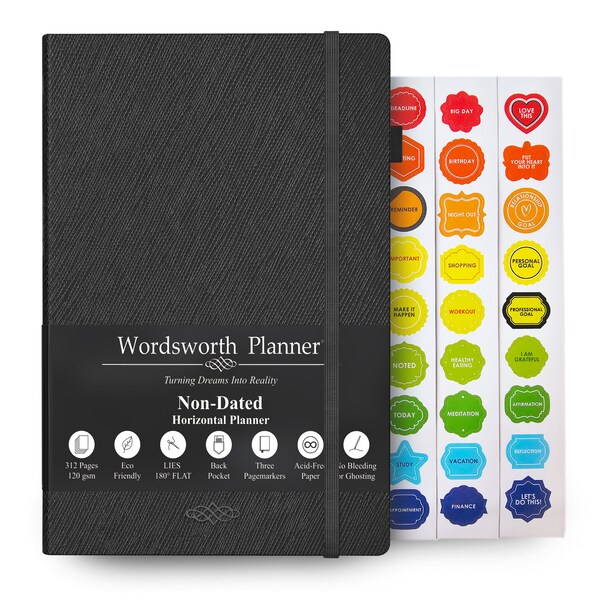 Wordsworth ongedateerde planner - productiviteit planner, organisator notebook, leraren planner, dankbaarheid Journal