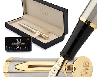 DELMON VARONE Premium Füllfederhalter Schwarz Mit Lederetui - Nachfüllbar Mit Stahlfeder & Gravur Möglich