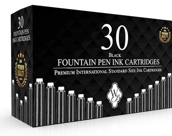 Wordsworth & Black Fountain Pen Ink Refills - SET of 30 BLACK Ink Cartridges - International Standard Size - Length Appr 5.2 cm