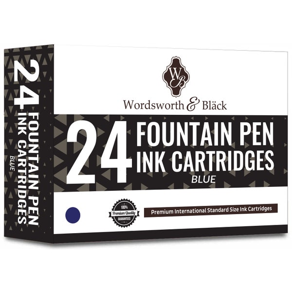 Wordsworth & Black Fountain Pen Ink Refills - SET of 24 BLUE Ink Cartridges - Short International Standard Size - Length Appr 3.75 CM