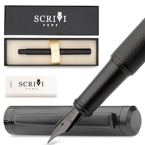 SCRIVI PENS - Black Fountain Pen | Fine & Extra Fine Nib | Fountain Pens Set Luxury Refillable Fountain Pen with Ink Cartridges