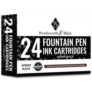 Wordsworth & Black Fountain Pen Ink Refills - SET of 24 BLACK Ink Cartridges - Short International Standard Size - Length Appr 3.75 CM
