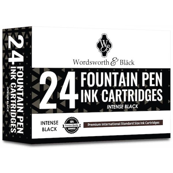 Wordsworth & Black Fountain Pen Ink Refills - SET of 24 BLACK Ink Cartridges - Short International Standard Size - Length Appr 3.75 CM