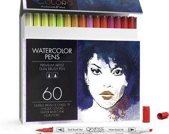Wordsworth and Black 60 Pack Dual Tips - Brush and Chisel - Paint Markers, Flexible Brush Tips, Professional Watercolor Pens for Painting