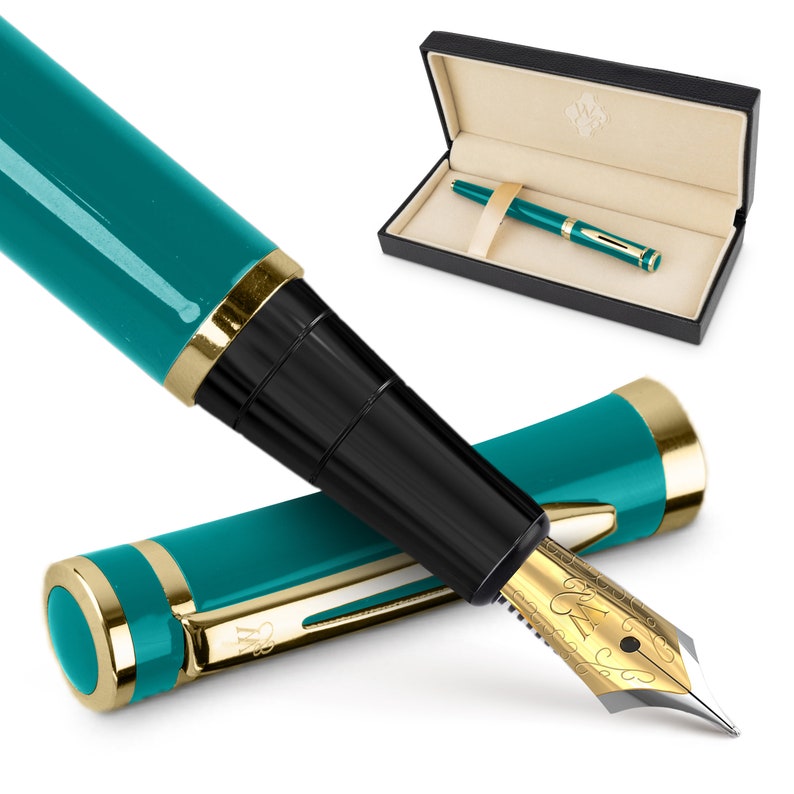 Wordsworth & Black Premium Fountain Pen Set Comes with 6 Ink Cartridges, Refill Converter, Fountain Pen Case, Corporate Gifts Medium Nib Turquoise Gold
