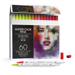 Wordsworth and Black 60 Pack Dual Tips - Brush and Fineliner - Paint Markers, Flexible Brush Tips, Professional Watercolor Pens for Drawing