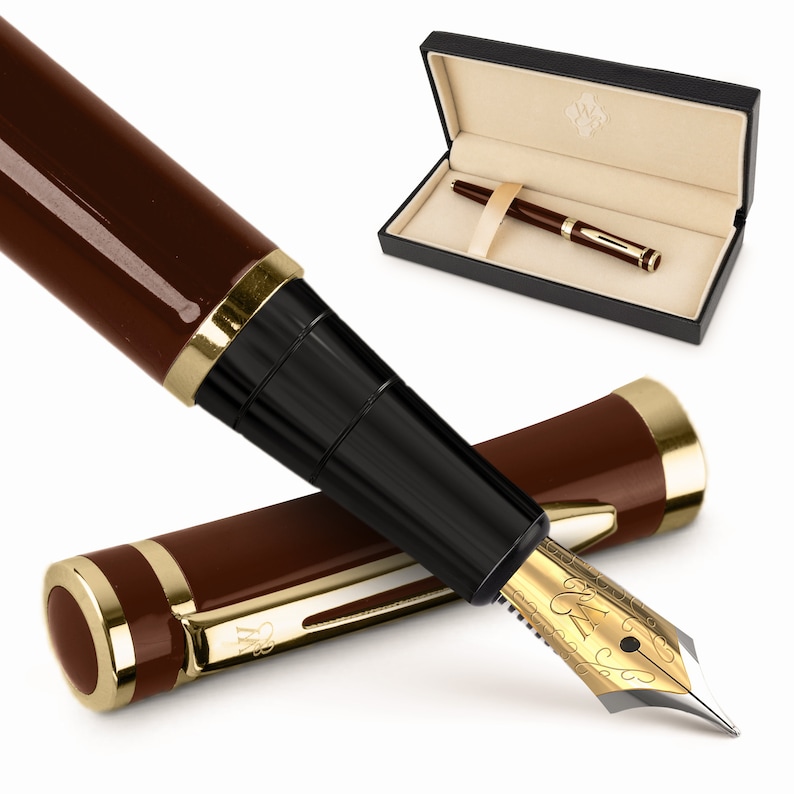 Wordsworth & Black Premium Fountain Pen Set Comes with 6 Ink Cartridges, Refill Converter, Fountain Pen Case, Corporate Gifts Medium Nib Brown Gold