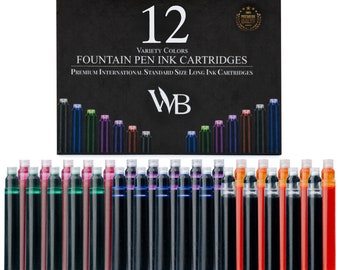 Wordsworth & Black Fountain Pen Ink Refills - SET of 12 BLACK COLOR Ink Cartridges, Calligraphy Inks, International Standard Size