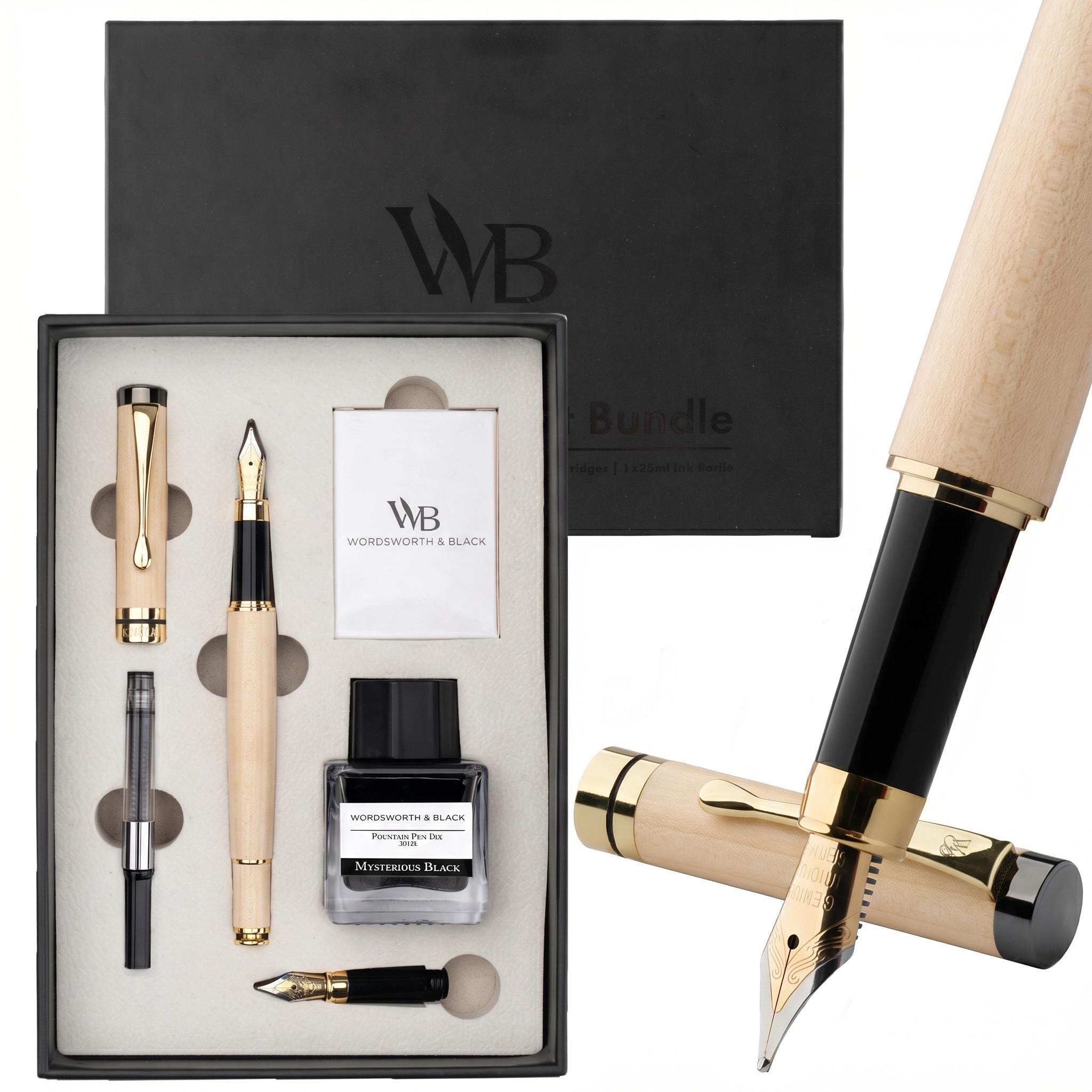 Wordsworth & Black's Fountain Pen Set, Luxury Bamboo Wood - Medium