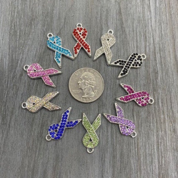Awareness Ribbon Bling Charms 1PC | Awareness Ribbon Charms | Phone Case Accessory and Embellishment | Ribbon Charms | Breast Cancer Human